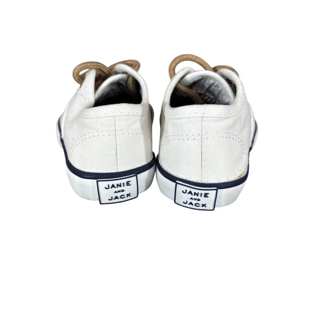 Janie And Jack Toddlers Canvas Sneakers Size 4 White & Beige Rubber Sole